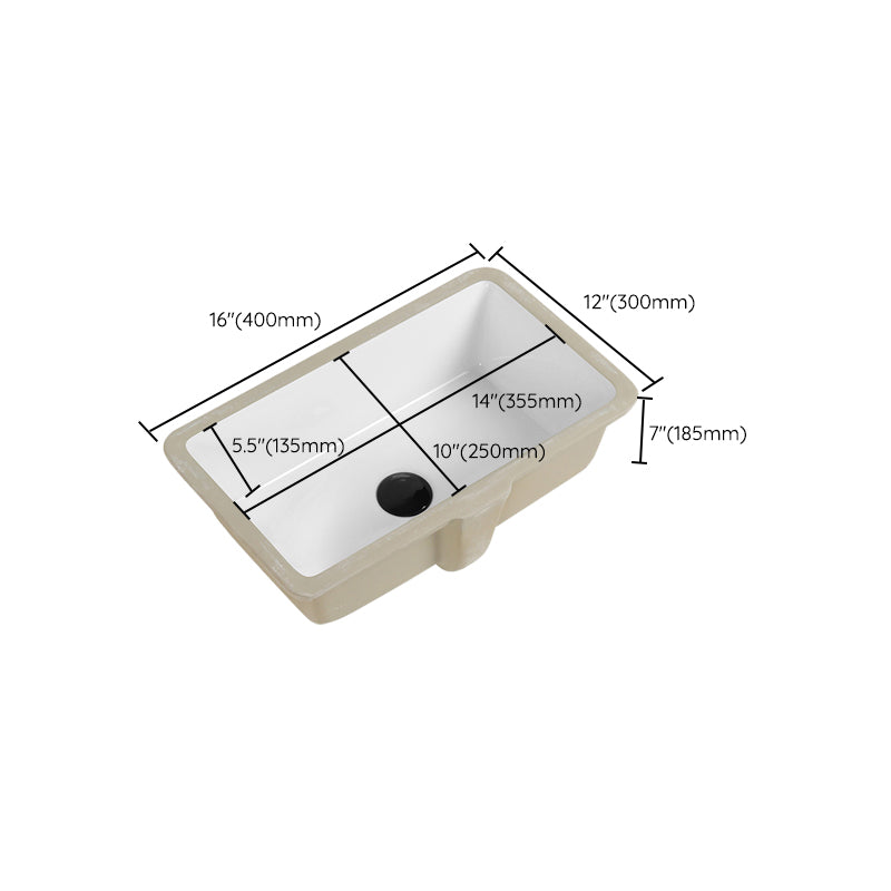 Rectangular Bathroom Sink in White with Overflow Porcelain Undermount Sink