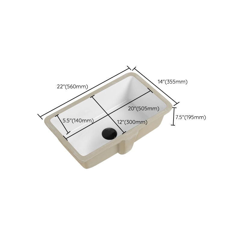 Rectangular Bathroom Sink in White with Overflow Porcelain Undermount Sink