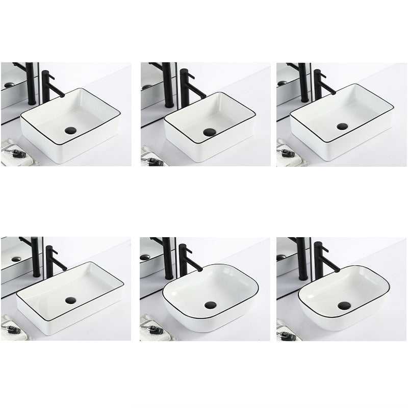 Contemporary Bathroom Sink with Pop-Up Drain Porcelain Rectangular Vessel