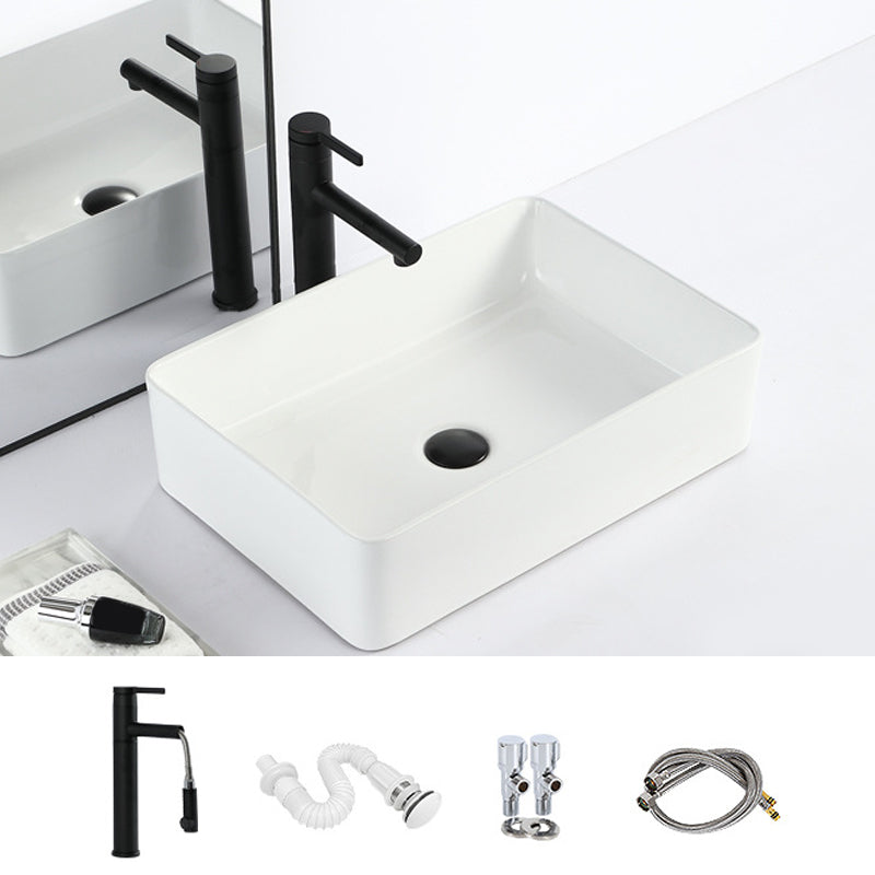 Contemporary Bathroom Sink with Pop-Up Drain Porcelain Rectangular Vessel