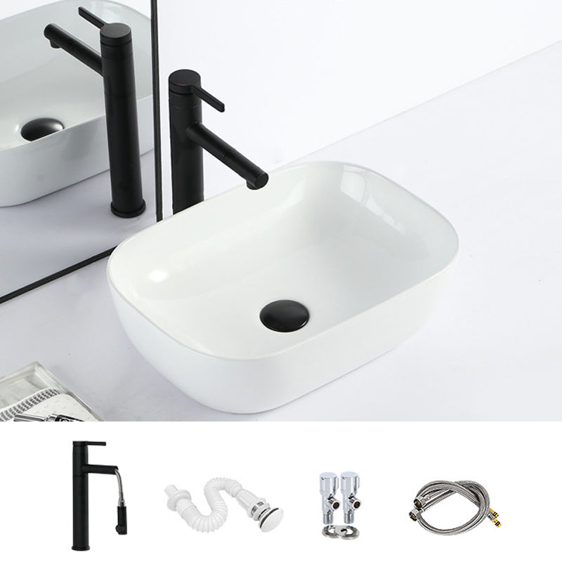 Contemporary Bathroom Sink with Pop-Up Drain Porcelain Rectangular Vessel