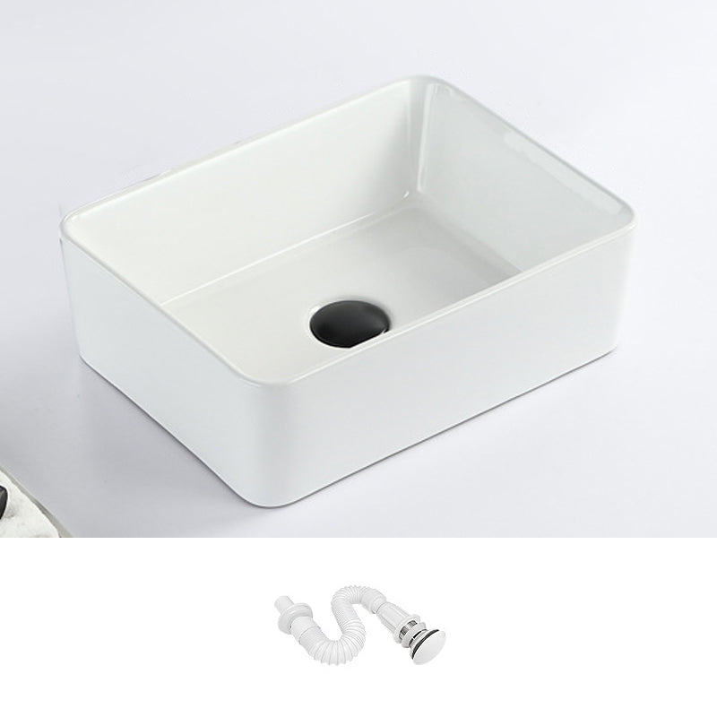 Contemporary Bathroom Sink with Pop-Up Drain Porcelain Rectangular Vessel