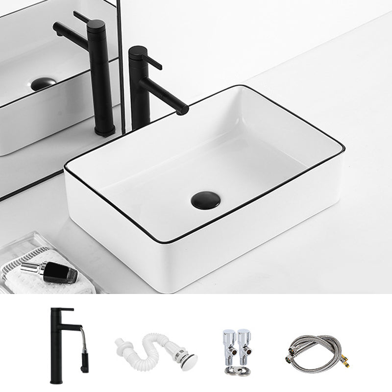 Contemporary Bathroom Sink with Pop-Up Drain Porcelain Rectangular Vessel