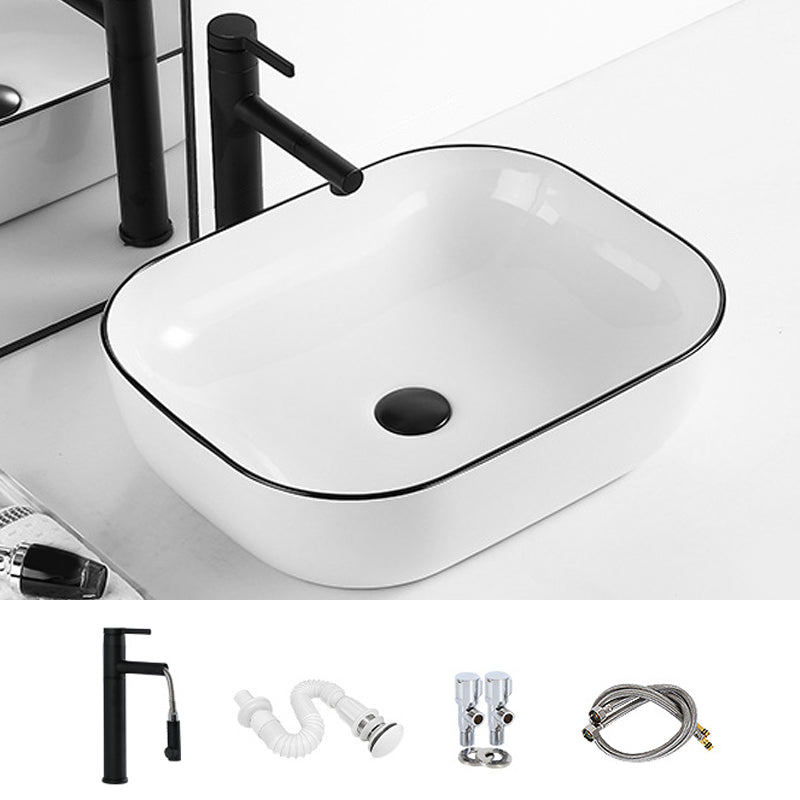 Contemporary Bathroom Sink with Pop-Up Drain Porcelain Rectangular Vessel
