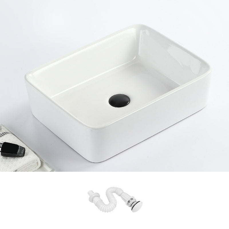 Contemporary Bathroom Sink with Pop-Up Drain Porcelain Rectangular Vessel
