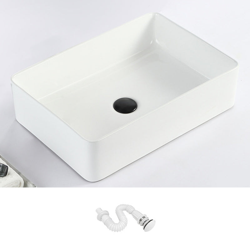 Contemporary Bathroom Sink with Pop-Up Drain Porcelain Rectangular Vessel