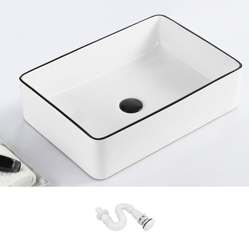 Contemporary Bathroom Sink with Pop-Up Drain Porcelain Rectangular Vessel