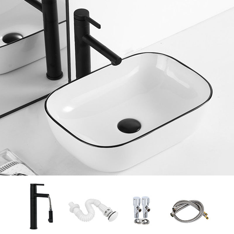 Contemporary Bathroom Sink with Pop-Up Drain Porcelain Rectangular Vessel