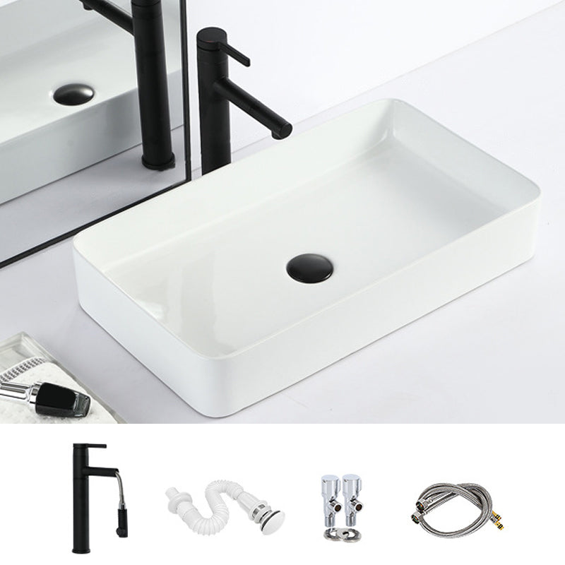 Contemporary Bathroom Sink with Pop-Up Drain Porcelain Rectangular Vessel