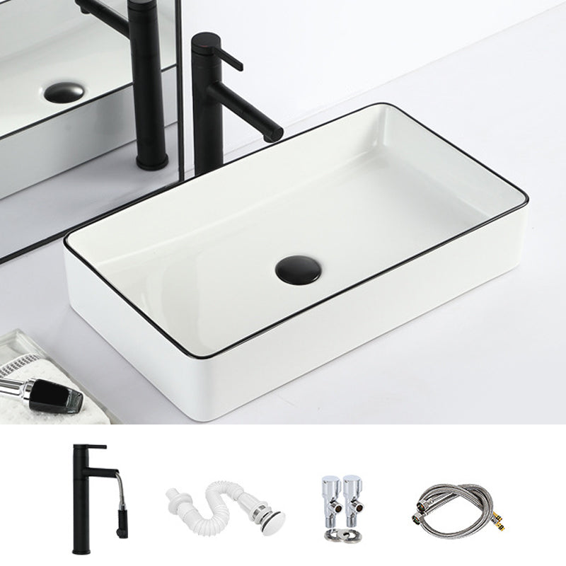 Contemporary Bathroom Sink with Pop-Up Drain Porcelain Rectangular Vessel