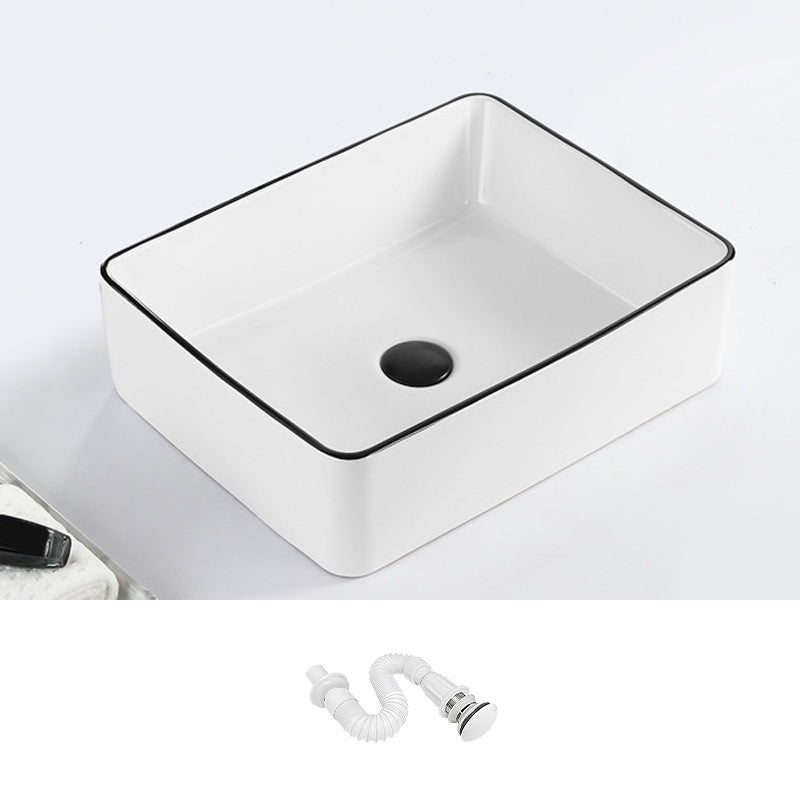 Contemporary Bathroom Sink with Pop-Up Drain Porcelain Rectangular Vessel