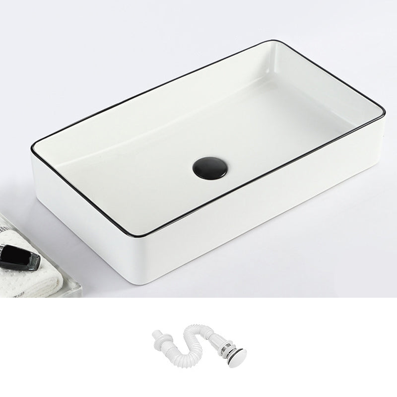 Contemporary Bathroom Sink with Pop-Up Drain Porcelain Rectangular Vessel
