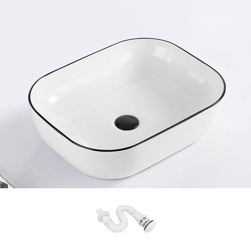 Contemporary Bathroom Sink with Pop-Up Drain Porcelain Rectangular Vessel
