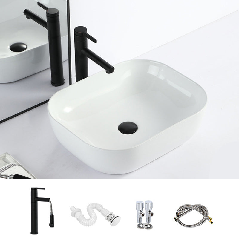 Contemporary Bathroom Sink with Pop-Up Drain Porcelain Rectangular Vessel