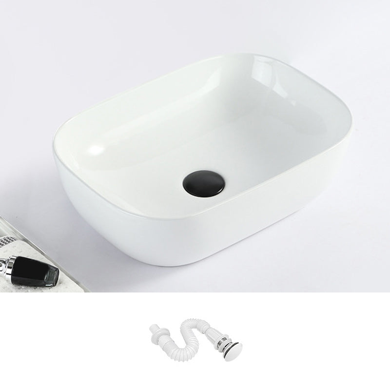 Contemporary Bathroom Sink with Pop-Up Drain Porcelain Rectangular Vessel