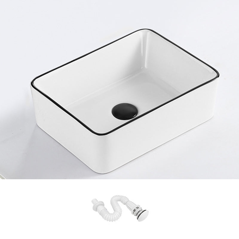 Contemporary Bathroom Sink with Pop-Up Drain Porcelain Rectangular Vessel