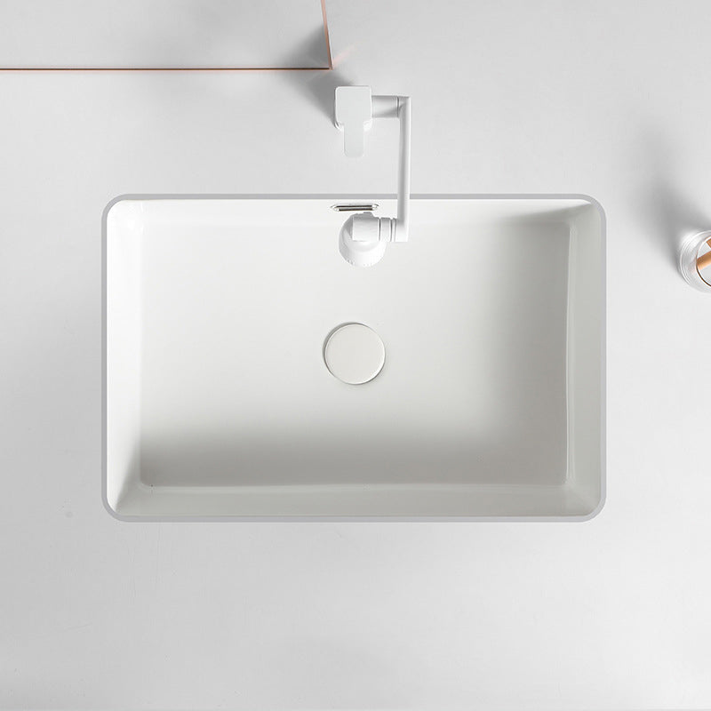 Contemporary Bathroom Sink with Pop-Up Drain Porcelain Rectangular Undermount Vanity Sink