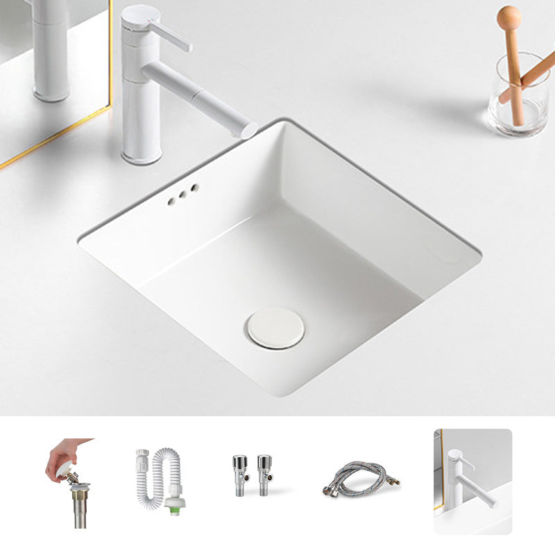 Contemporary Bathroom Sink with Pop-Up Drain Porcelain Rectangular Undermount Vanity Sink
