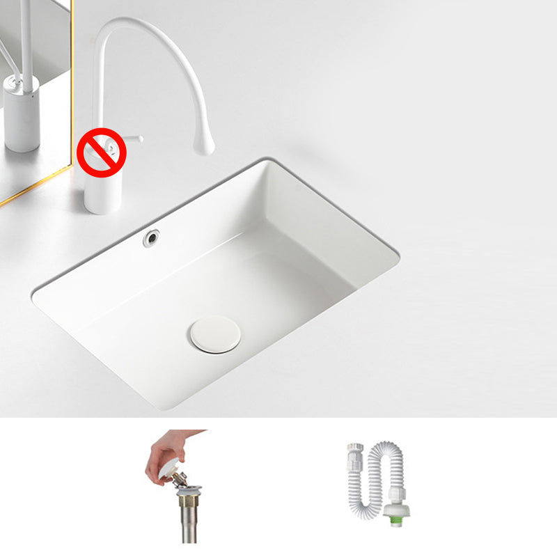 Contemporary Bathroom Sink with Pop-Up Drain Porcelain Rectangular Undermount Vanity Sink