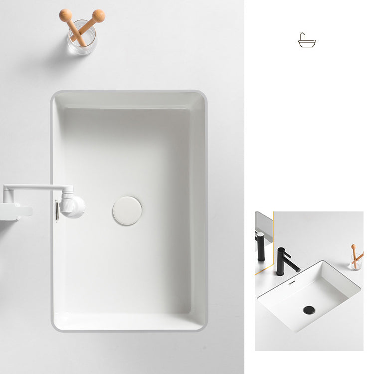 Contemporary Bathroom Sink with Pop-Up Drain Porcelain Rectangular Undermount Vanity Sink