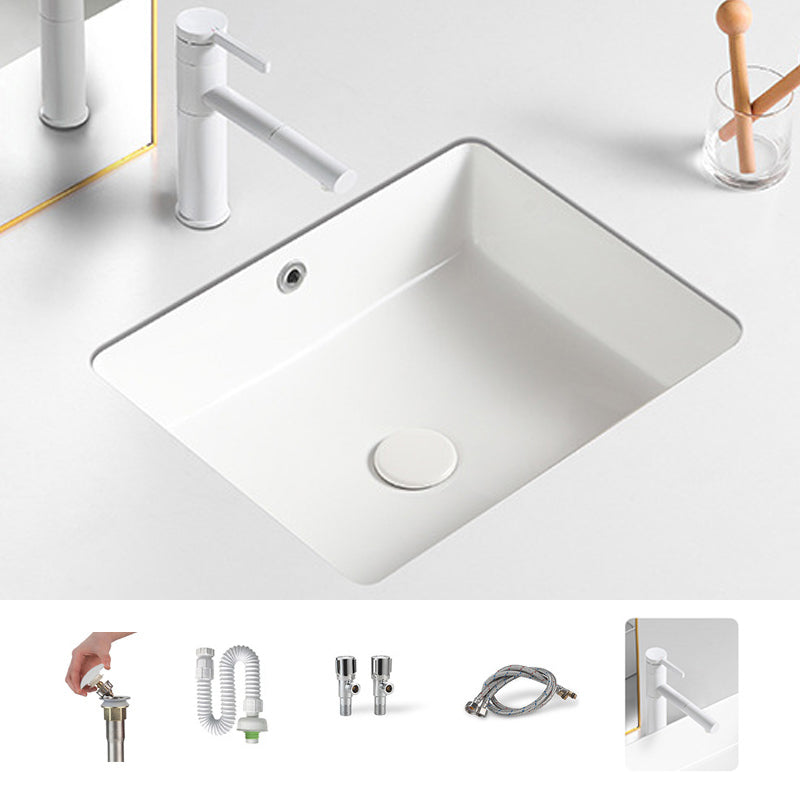 Contemporary Bathroom Sink with Pop-Up Drain Porcelain Rectangular Undermount Vanity Sink