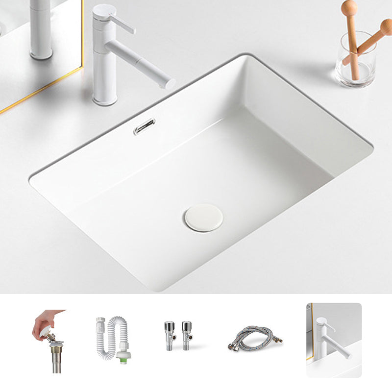 Contemporary Bathroom Sink with Pop-Up Drain Porcelain Rectangular Undermount Vanity Sink