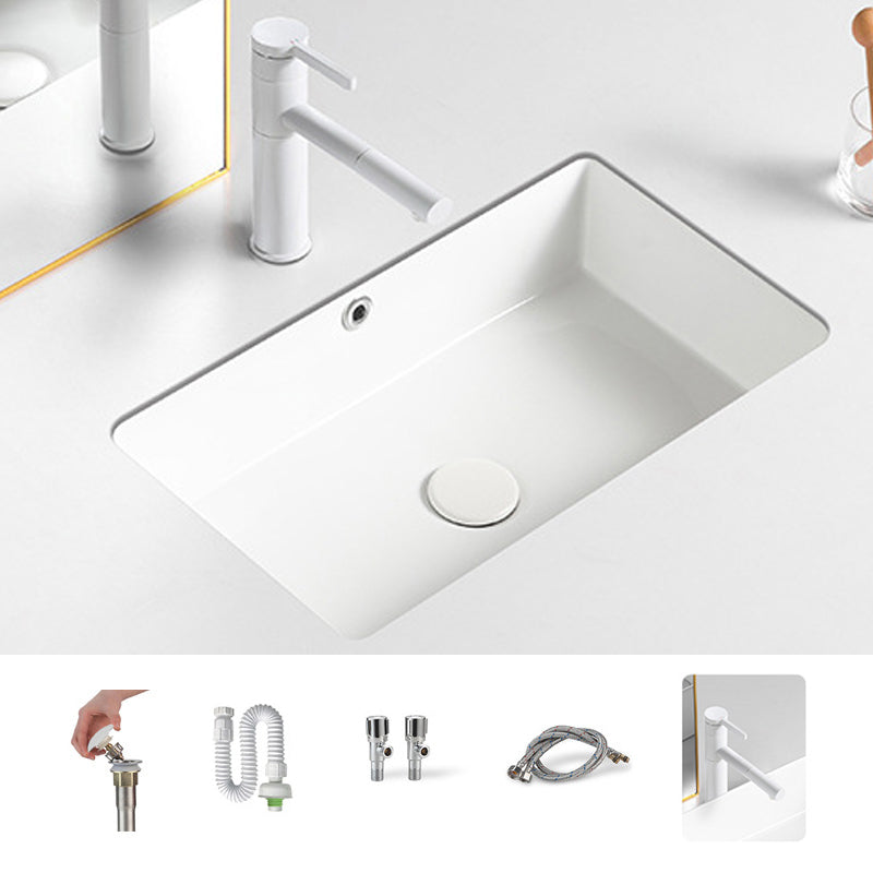 Contemporary Bathroom Sink with Pop-Up Drain Porcelain Rectangular Undermount Vanity Sink