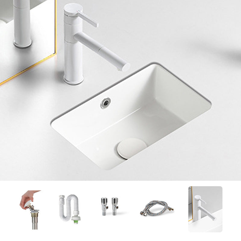 Contemporary Bathroom Sink with Pop-Up Drain Porcelain Rectangular Undermount Vanity Sink