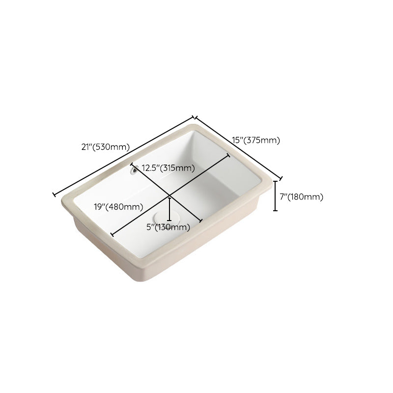 Contemporary Bathroom Sink with Pop-Up Drain Porcelain Rectangular Undermount Vanity Sink