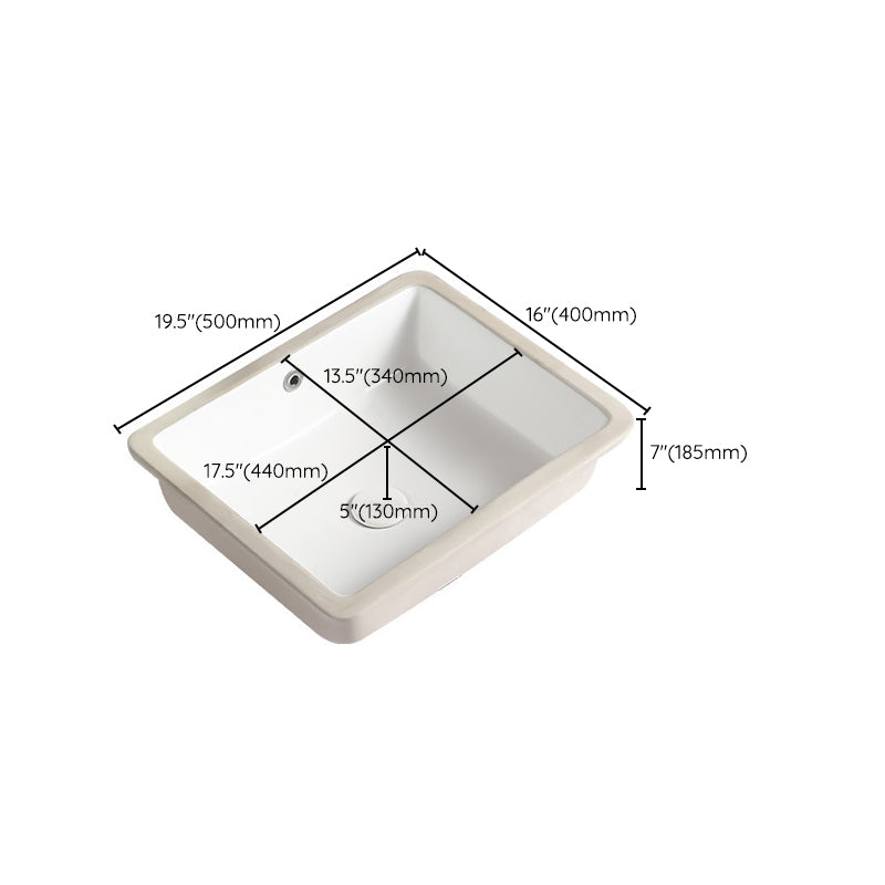 Contemporary Bathroom Sink with Pop-Up Drain Porcelain Rectangular Undermount Vanity Sink