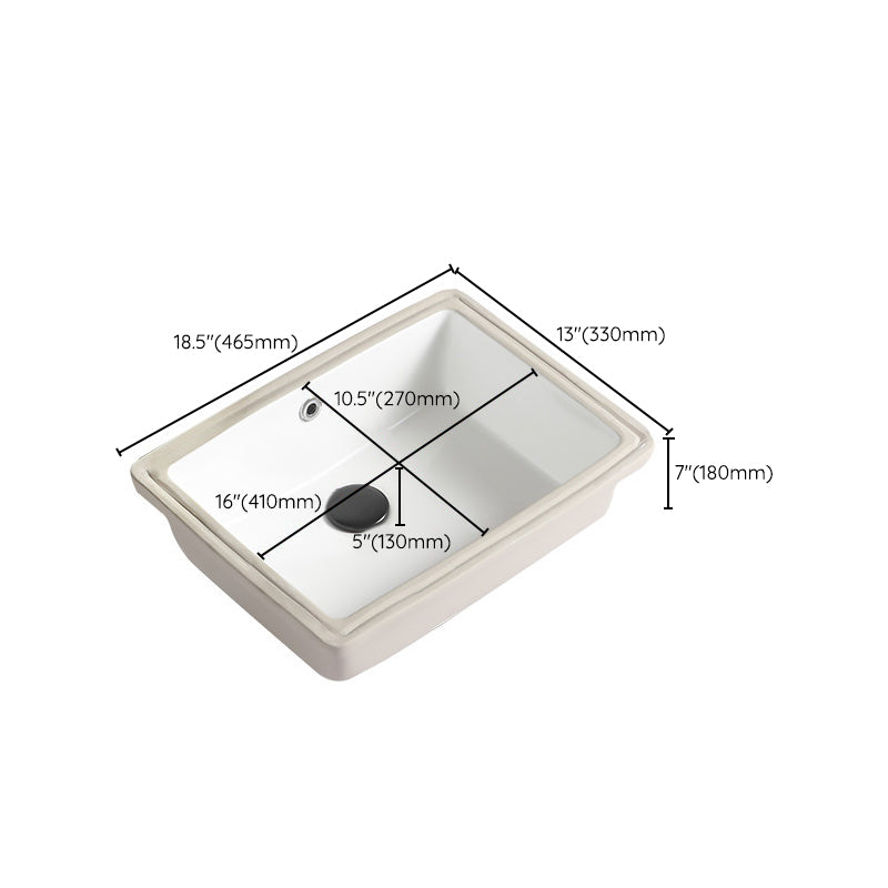 Contemporary Bathroom Sink with Pop-Up Drain Porcelain Rectangular Undermount Vanity Sink
