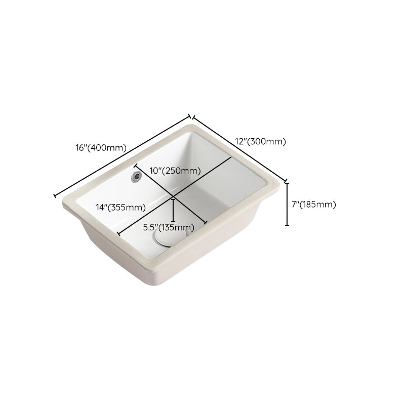 Contemporary Bathroom Sink with Pop-Up Drain Porcelain Rectangular Undermount Vanity Sink
