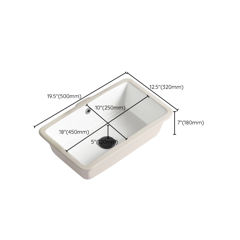 Contemporary Bathroom Sink with Pop-Up Drain Porcelain Rectangular Undermount Vanity Sink