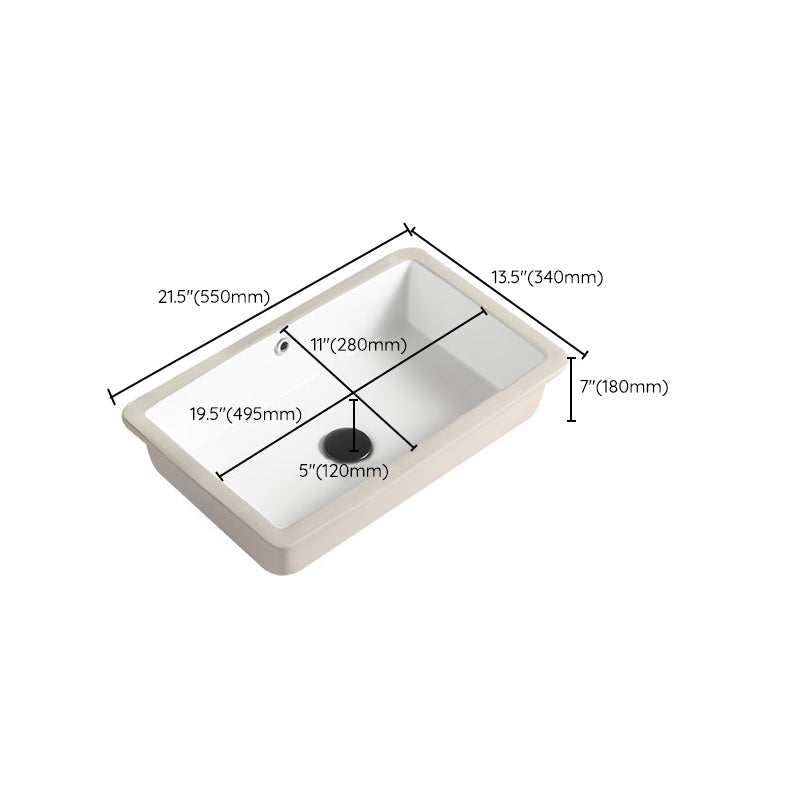 Contemporary Bathroom Sink with Pop-Up Drain Porcelain Rectangular Undermount Vanity Sink