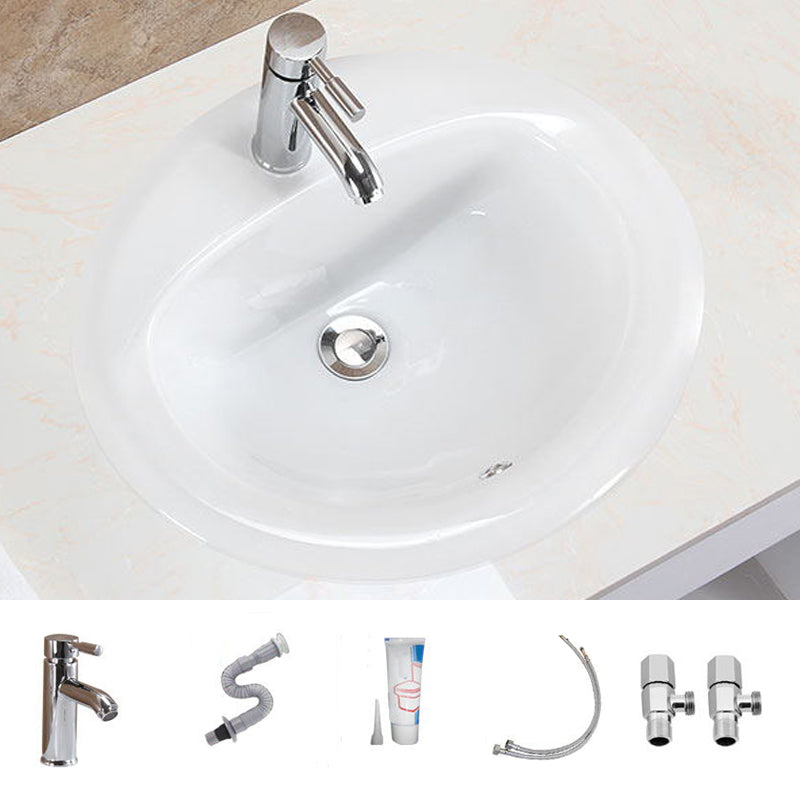Oval Undermount Bathroom Sink Porcelain Shut-Off Valve Included Bathroom Sink