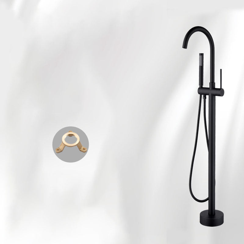 Brass Freestanding Tub Filler with Hand Shower Floor Mounted Bathroom Faucet