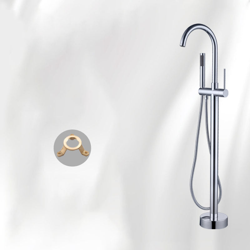 Brass Freestanding Tub Filler with Hand Shower Floor Mounted Bathroom Faucet