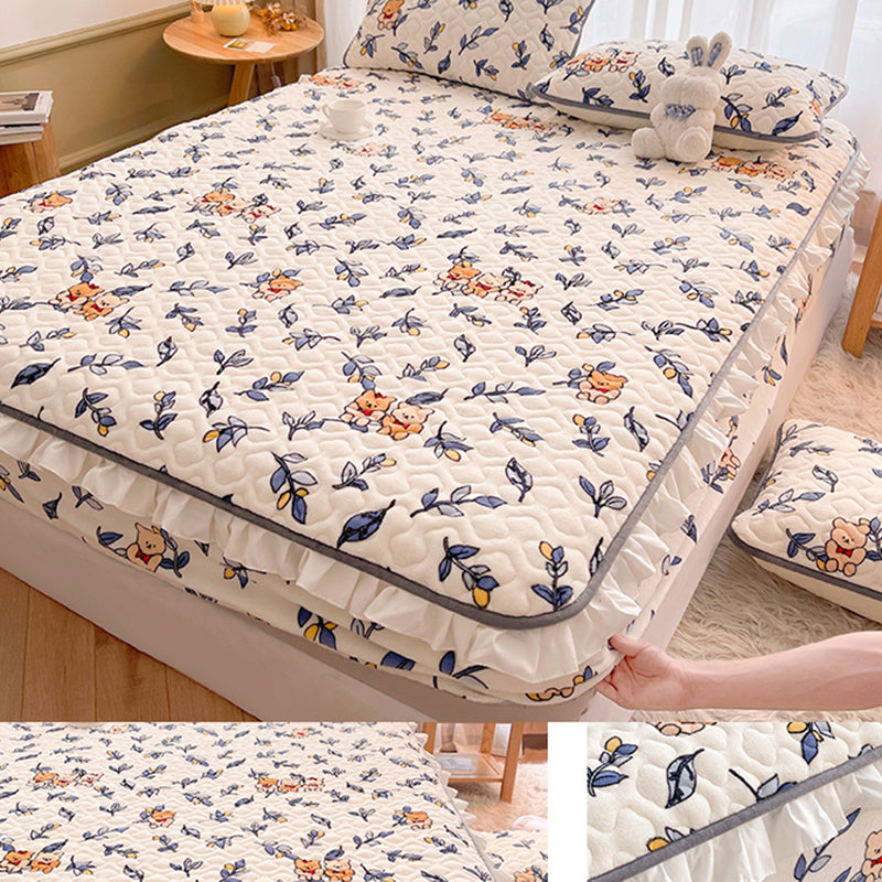Popular Fitted Sheet Floral Printed Ruffle Detail Non-Pilling Flannel Fitted Sheet