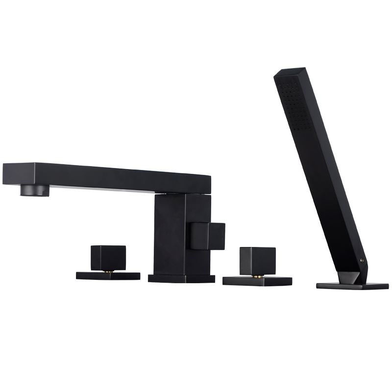 Modern Square Brass Tub Faucet with 2 Handles Deck Mount Bathroom Faucet