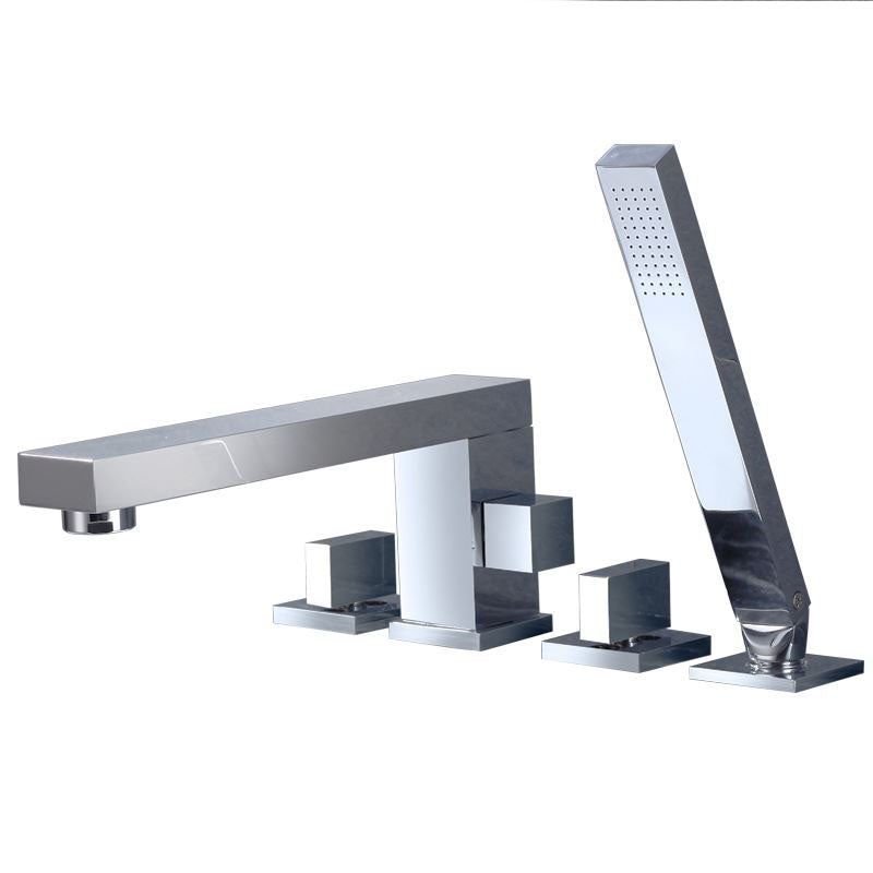 Modern Square Brass Tub Faucet with 2 Handles Deck Mount Bathroom Faucet