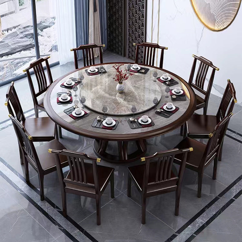 Gray Stone Top Dinette Table with Wooden Base Brown Round Home Dining Table
