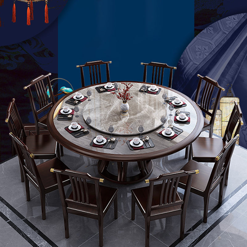 Gray Stone Top Dinette Table with Wooden Base Brown Round Home Dining Table