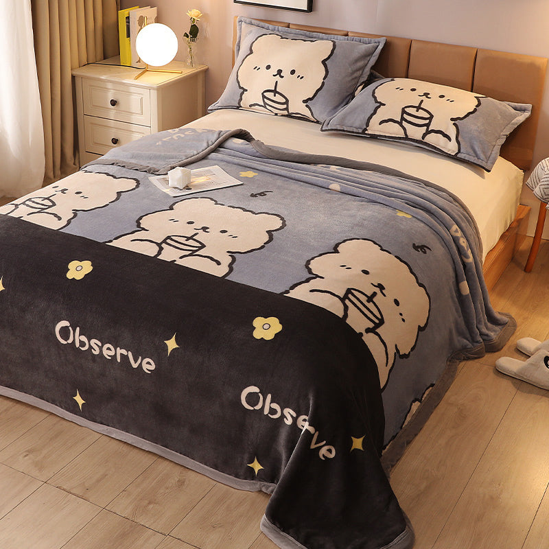 Popular Bed Sheet Cartoon Patterned Fade Resistant Non-Pilling Flannel Bed Sheet