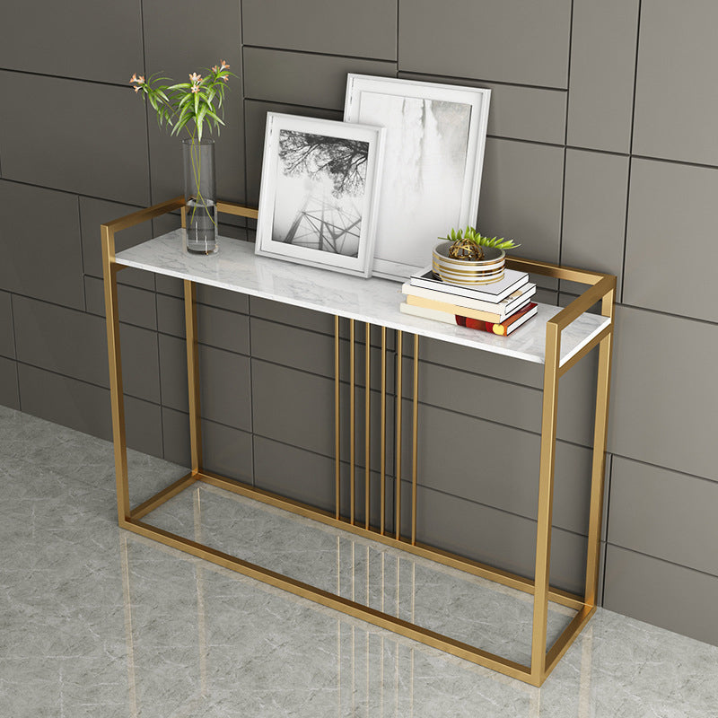 Glam Accent Table Marble Top Golden Sofa Console Table for Hall
