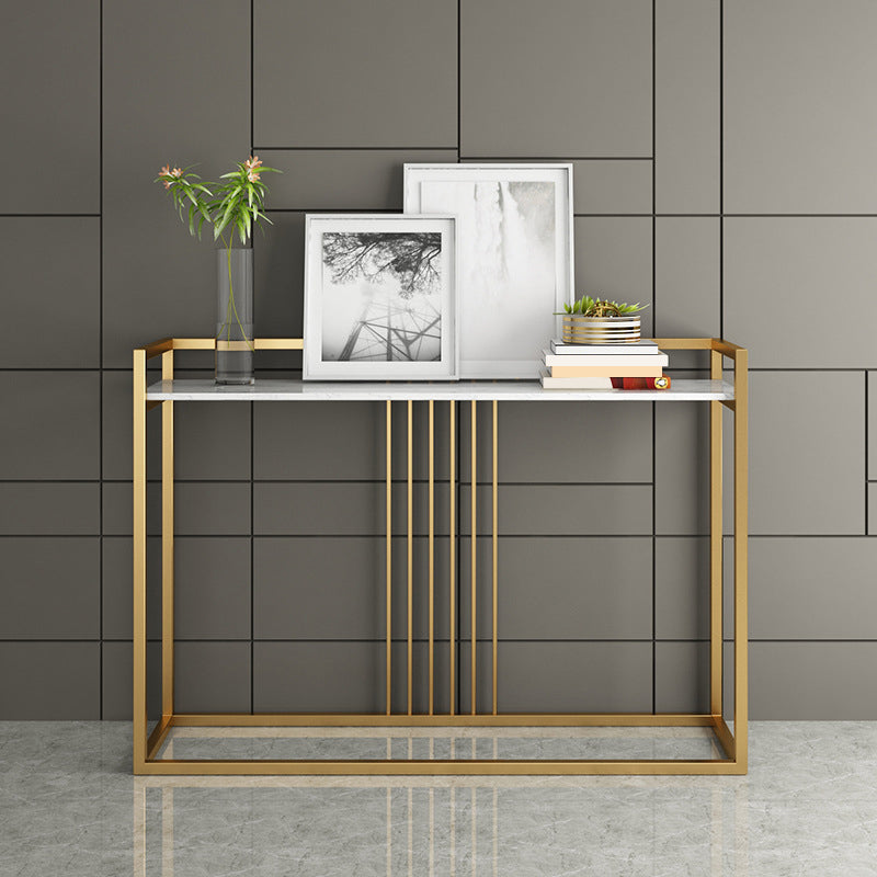 Glam Accent Table Marble Top Golden Sofa Console Table for Hall