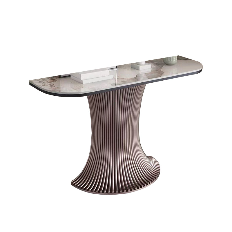 Contemporary Stone Accent Table Half Moon Pink Sofa Console Table for Hall