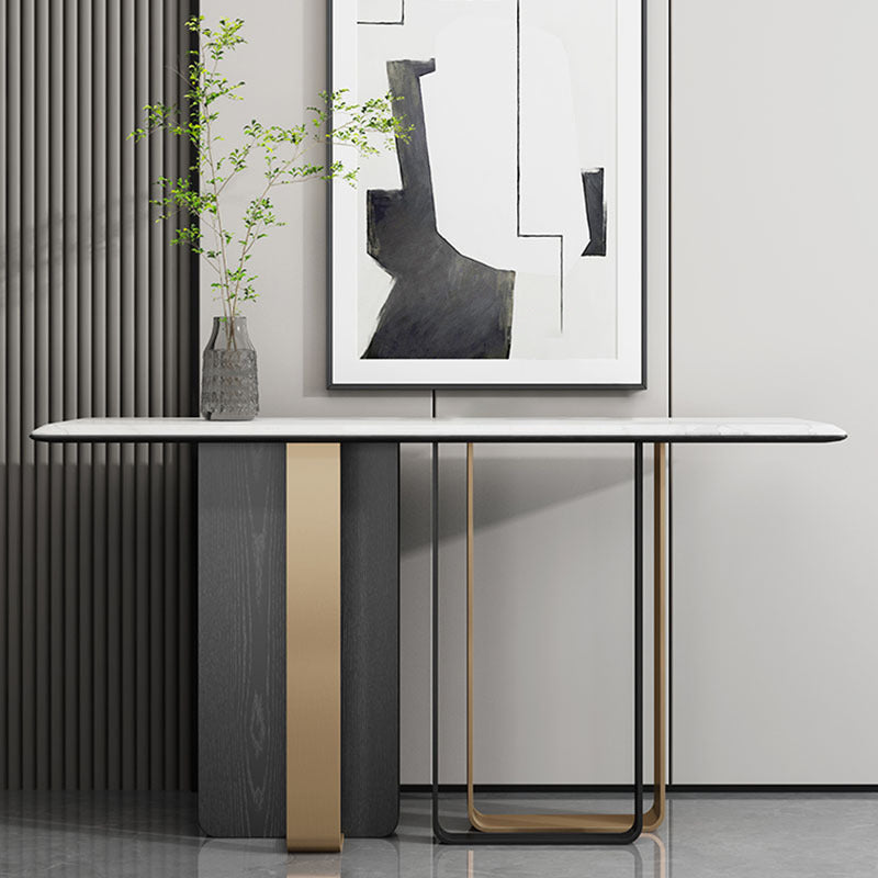 Glam Stone Accent Table Rectangle Console Sofa Table for Hall