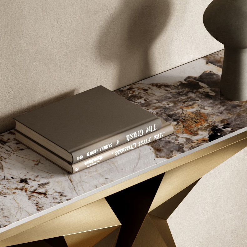 Glam Metal Console Table Rectangle Console Sofa Table for Hall