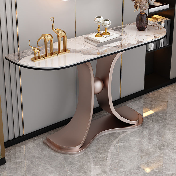 Glam Half Moon Console Table Stone Console Sofa Table for Hall