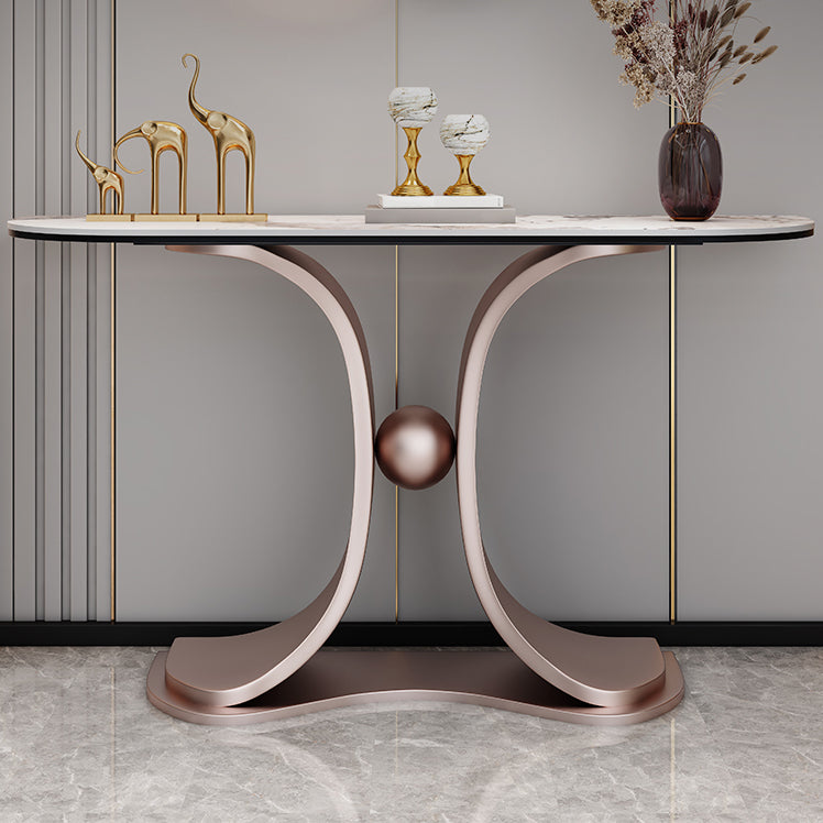 Glam Half Moon Console Table Stone Console Sofa Table for Hall